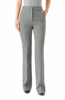 Farida Check Stretch Virgin Wool Flare Leg Pants