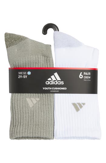 Adidas Originals Adidas Kids' Assorted 6-pack Cushioned Crew Socks In Silver Pebble/grey/white