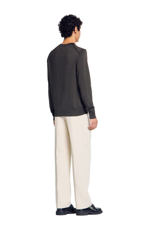 Sandro Fine Knit Sweater In Dark Kaki.