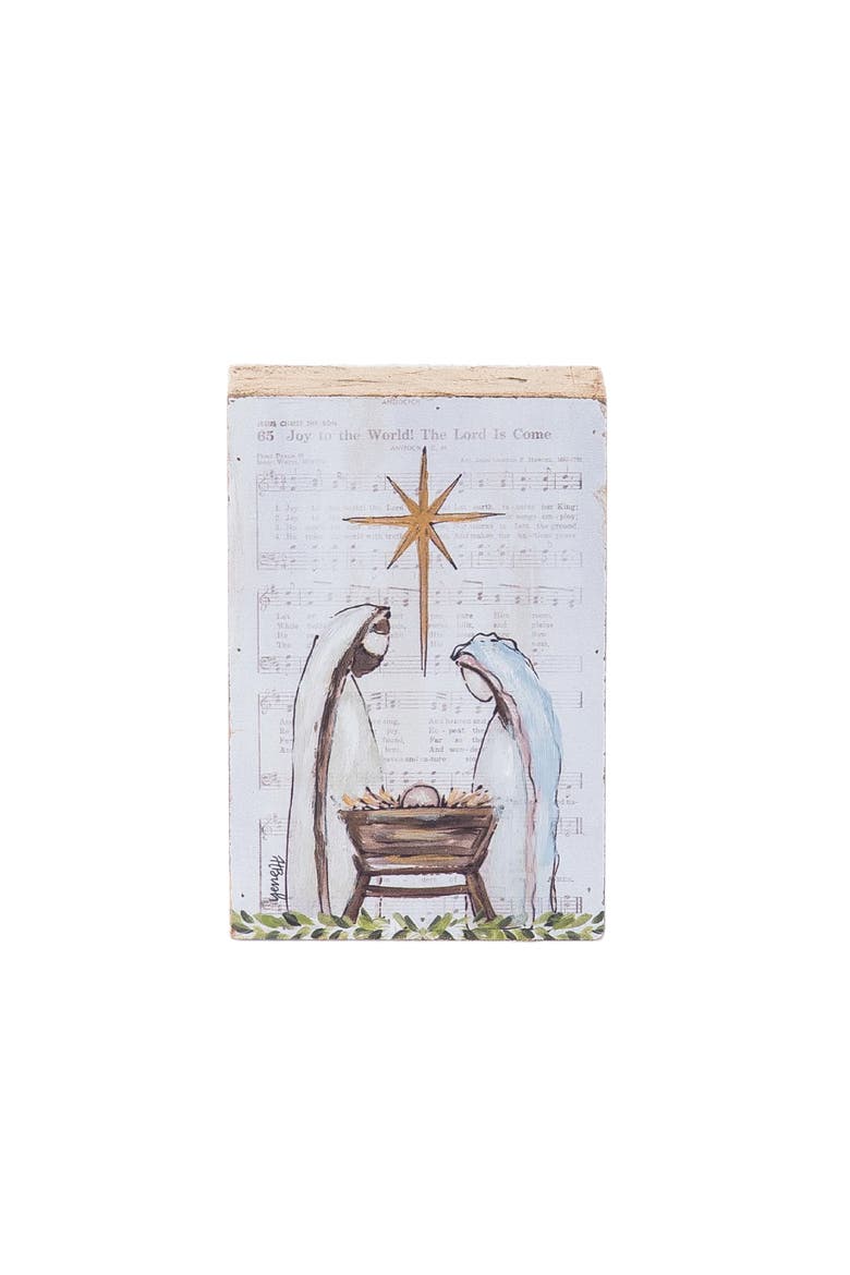 Hand Painted Holy Family Block Freestanding Tabletop Sign Multicolor Christmas Decoration for Indoor Use, Main, color, Beige