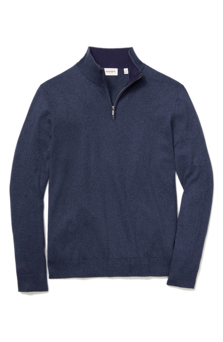 Bonobos Cotton & Cashmere Quarter Zip Sweater, Alternate, color, Smart Denim