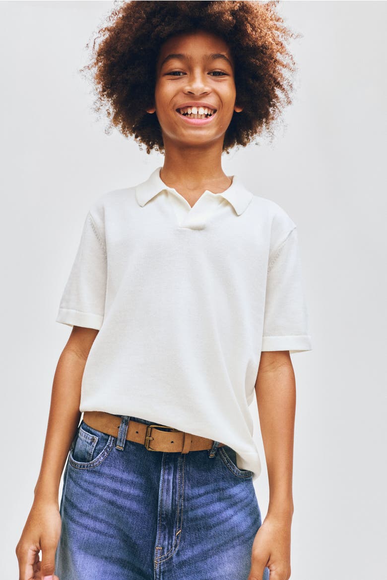 Fine-knit Cotton Polo Shirt, Main, color, Cream