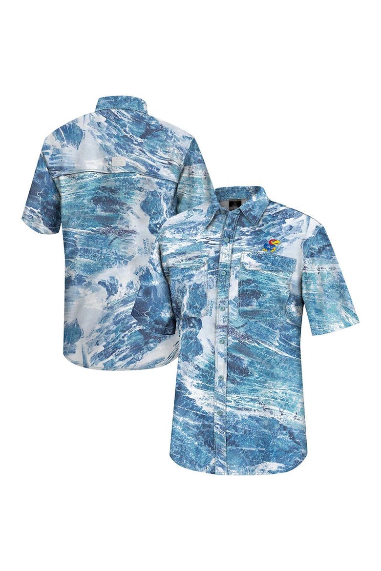 Men's Colosseum  Blue Kansas Jayhawks Realtree Aspect Charter Full-Button Fishing Shirt, Main, color, Blue