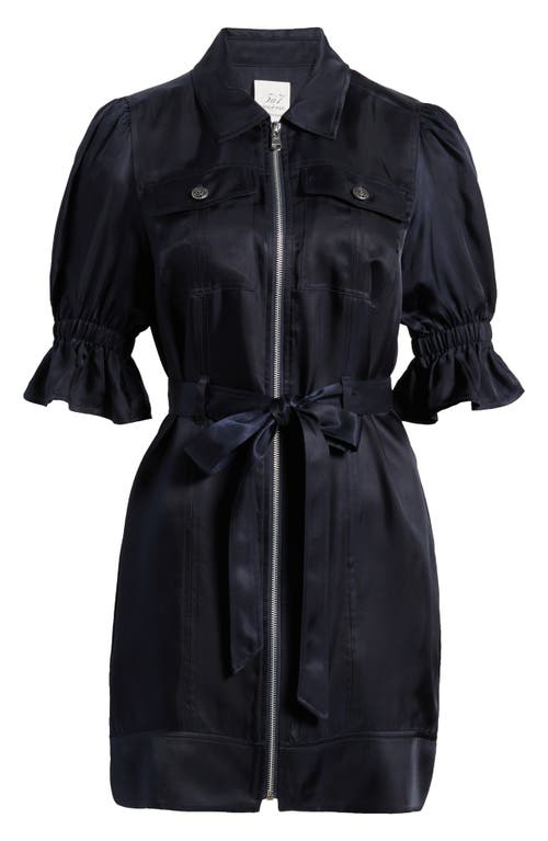 Shop Cinq À Sept Holly Puff Sleeve Satin Dress In Navy