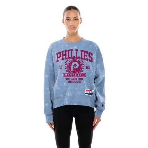 Women's New Era  Light Blue Philadelphia Phillies Throwback Oversized Boxy Sweatshirt