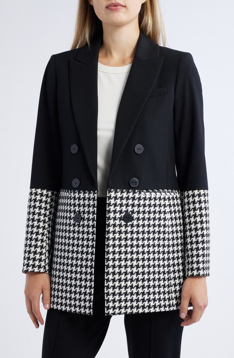 Tahari ASL Houndstooth Colorblock Blazer, Main, color, Black Ivory