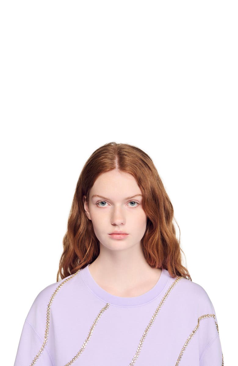 SANDRO Rhinestone cropped T-shirt, Alternate, color, Mauve