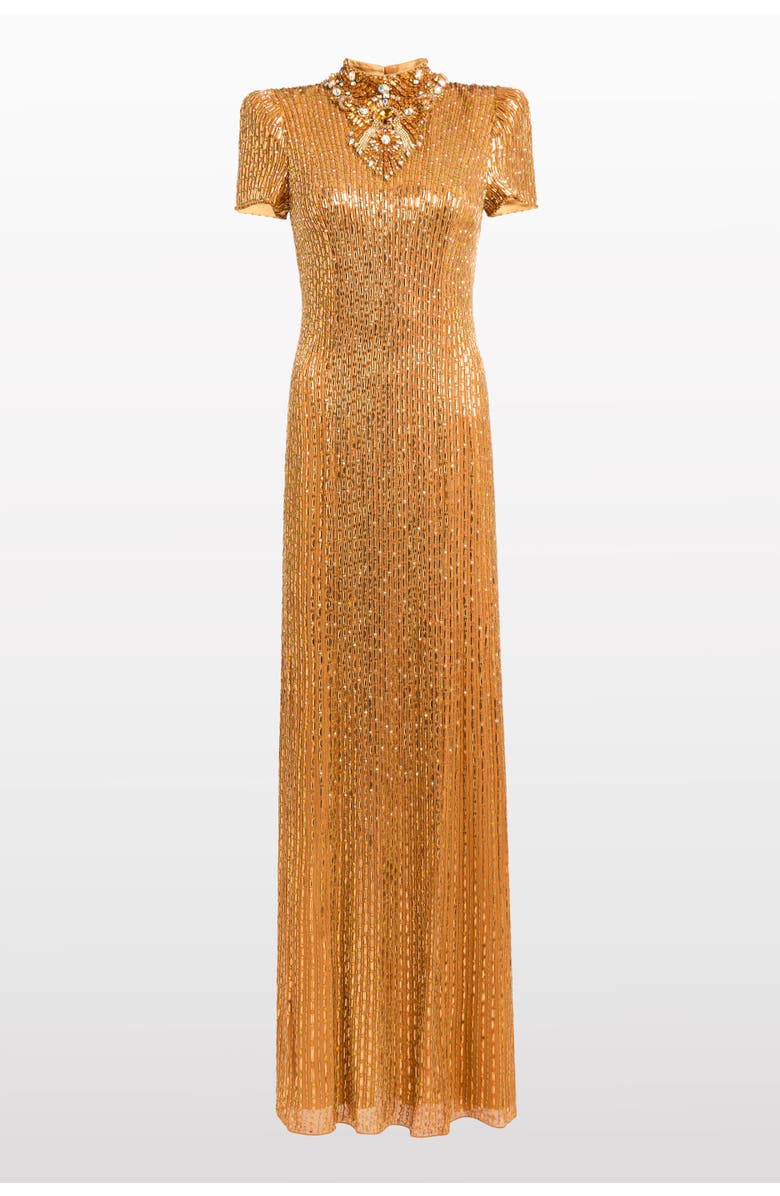 Jenny Packham Amber Embellished Maxi Dress, Main, color, Amber
