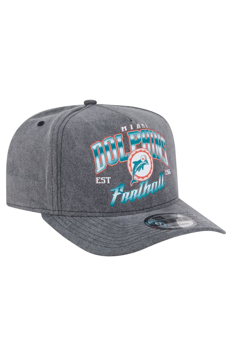 New Era Men's New Era Black Miami Dolphins Throwback Washed A-Frame 9FIFTY Snapback Hat, Alternate, color, Black