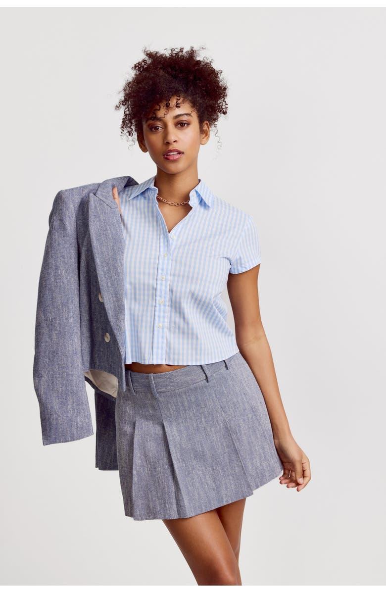 The Shirt by Rochelle Behrens The Boxy Cropped Short Sleeve Shirt, Main, color, Sky Blue Check