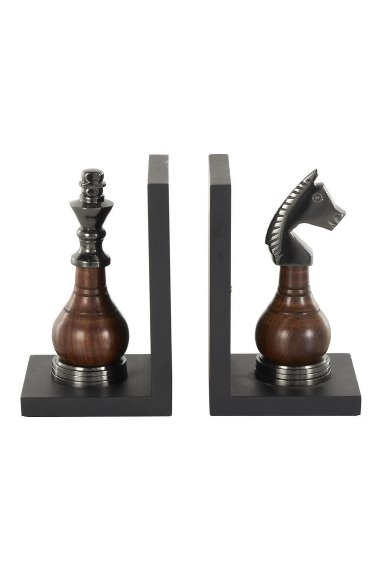 Chess Board Set of 2 Metal Bookends, Main, color, BLACK