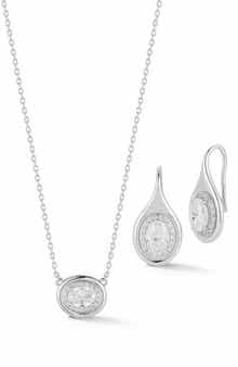 GLAZE JEWELRY Cubic Zirconia Oval Pendant Necklace & Drop Earrings Set