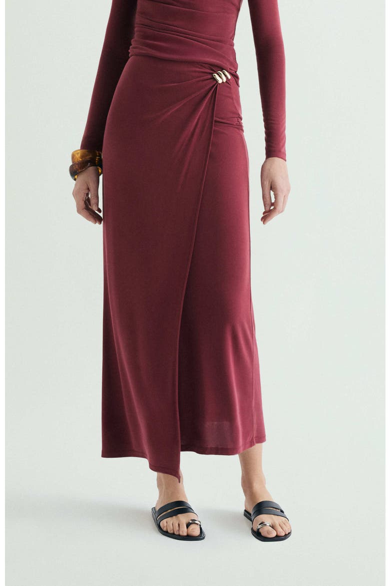 Cupro Brooch Skirt, Main, color, Cherry