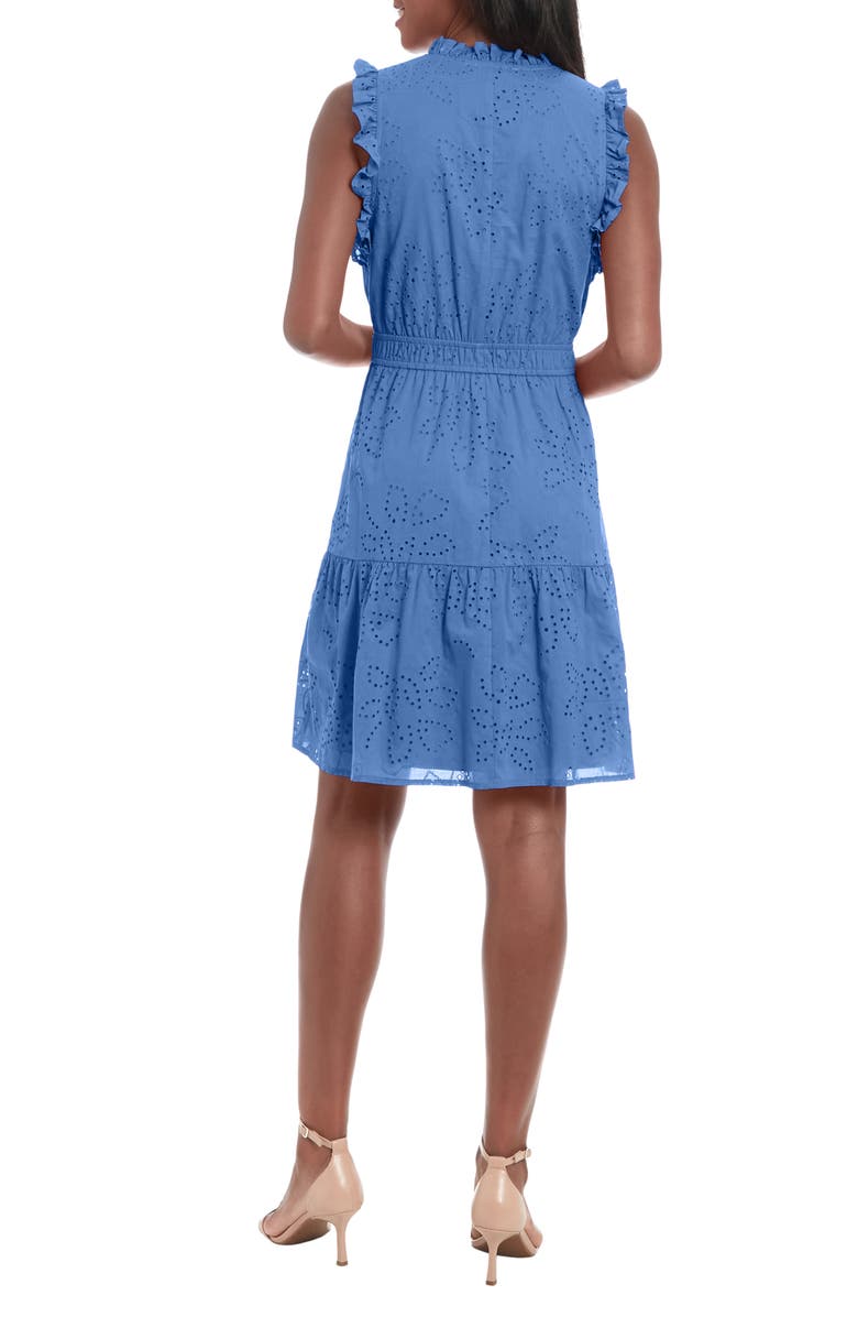 London Times Split Neck Ruffle Eyelet Dress, Alternate, color, Dutch Blue