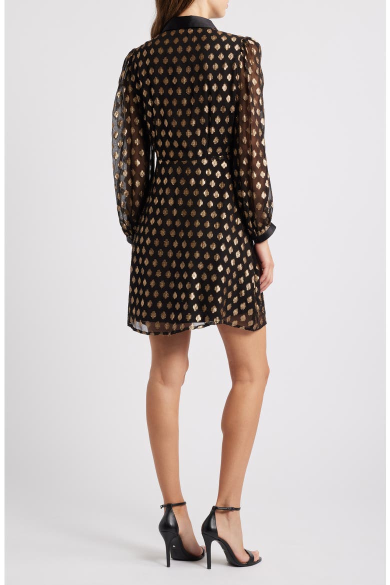Foil Dot Empire Waist Long Sleeve Shirtdress, Alternate, color, RICH GOLD