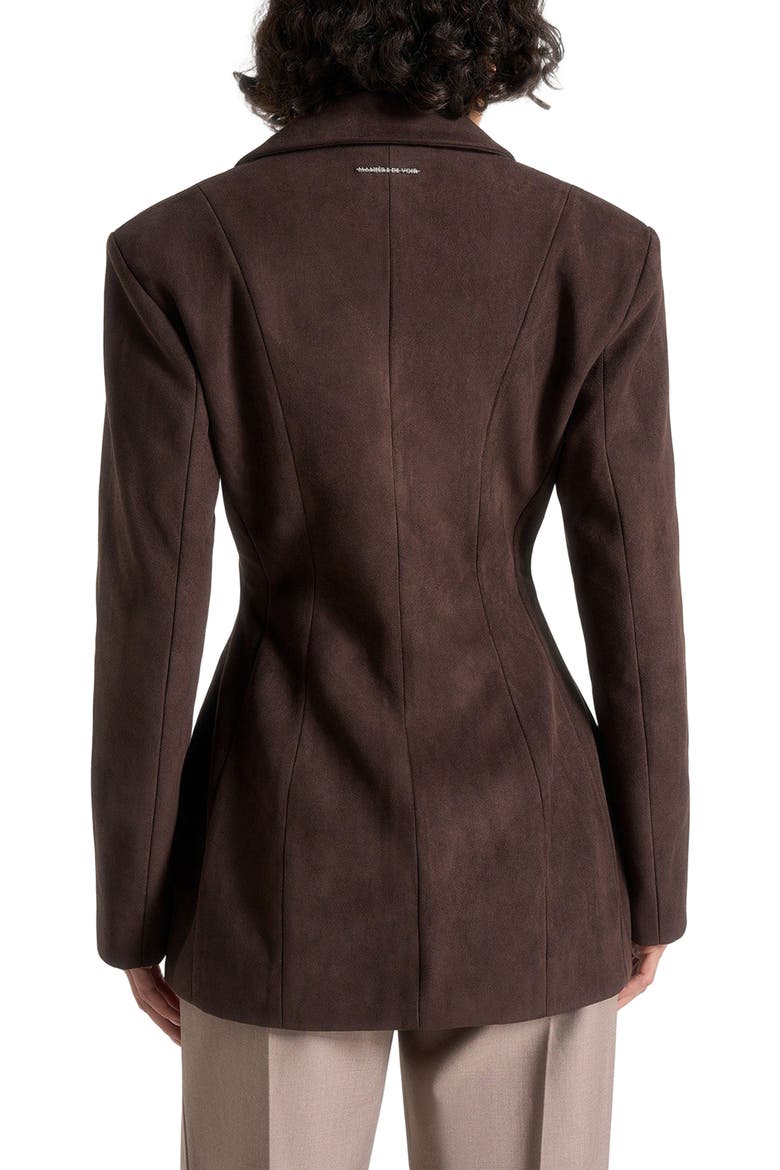 Claire Suede Wide Shoulder Cinch Waist Blazer, Alternate, color, Brown