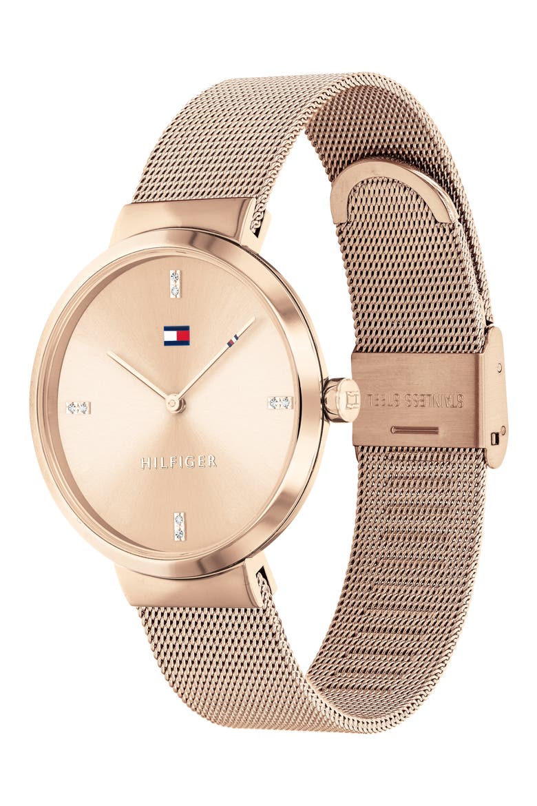 Liberty Crystal Mesh Strap Watch, Alternate, color, PINK DIAL