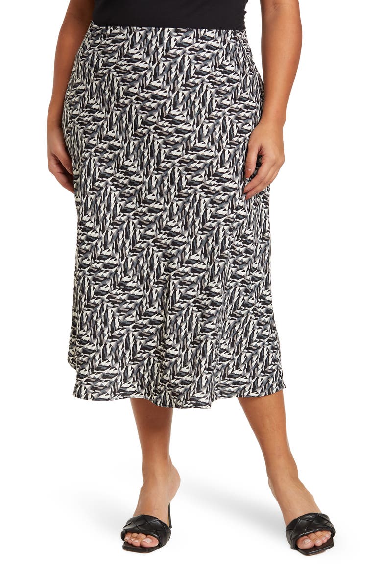 Halogen Bias Cut Midi Skirt, Main, color, BLACK- BLUE SHATTERED GLASS