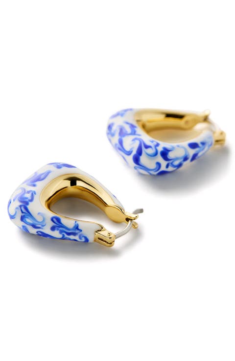 Dakota Marble Blue Trapezoidal Hoop Earrings