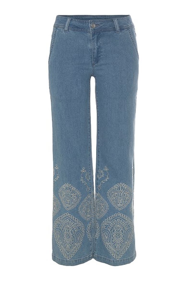 Women's Embroidered Wide Leg Jeans, Alternate, color, Denim Blue Printed