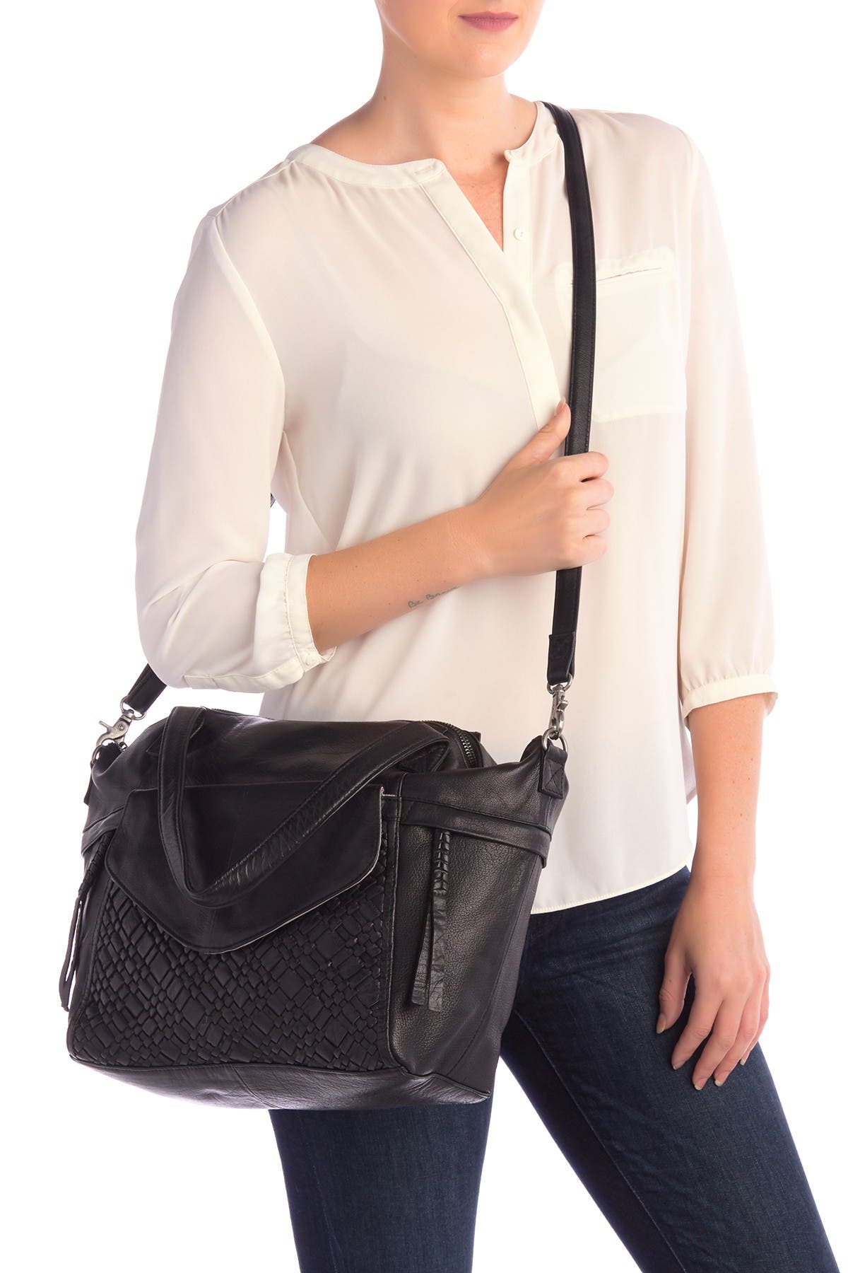 DAY & MOOD Panna Leather Woven Satchel, Alternate, color, 