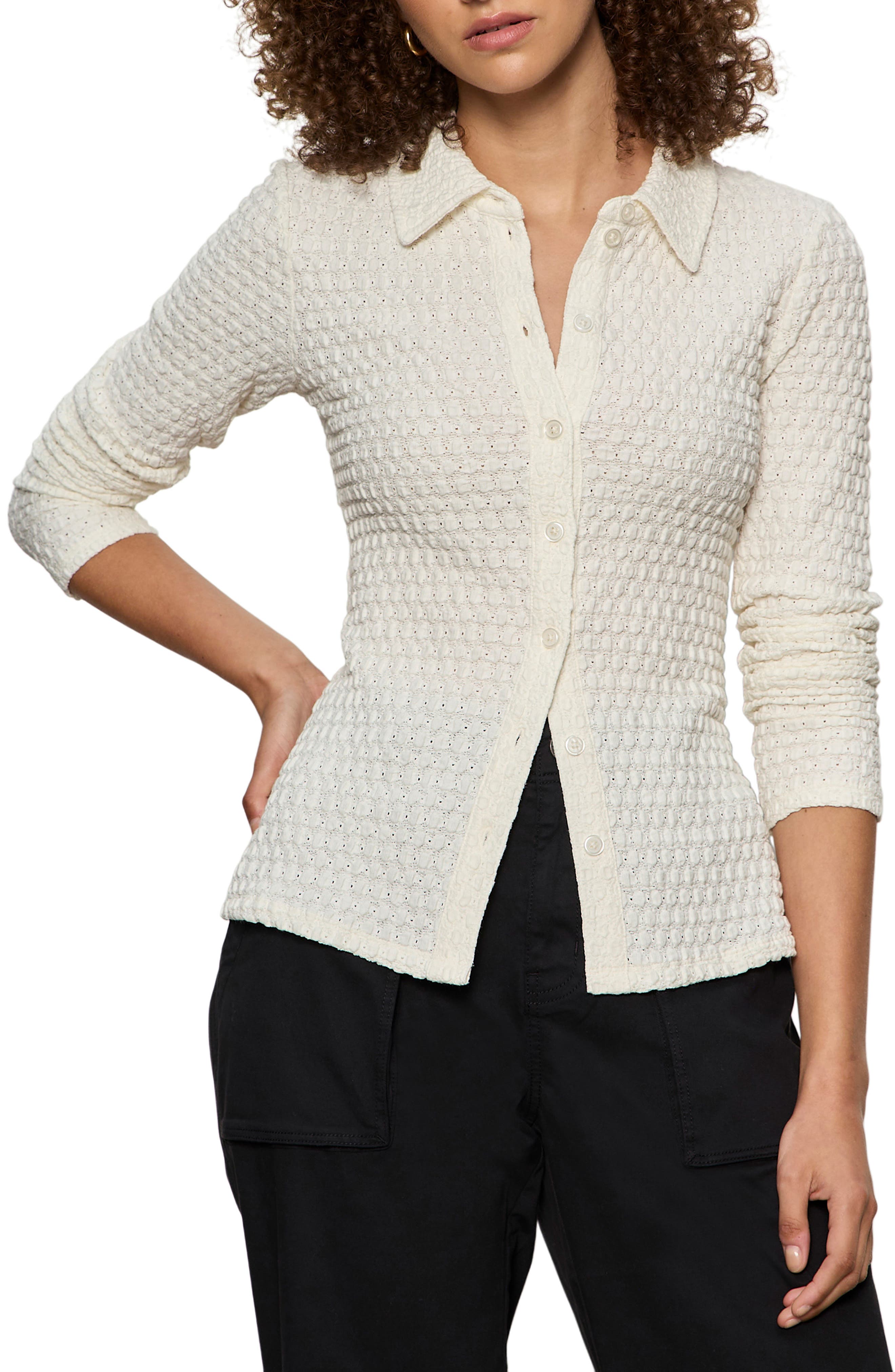 Dreamer Textured Bubble Knit Button-Up Shirt - image 3