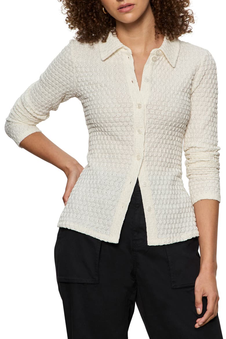 Dreamer Textured Bubble Knit Button-Up Shirt, Main, color, CHALK WHITE