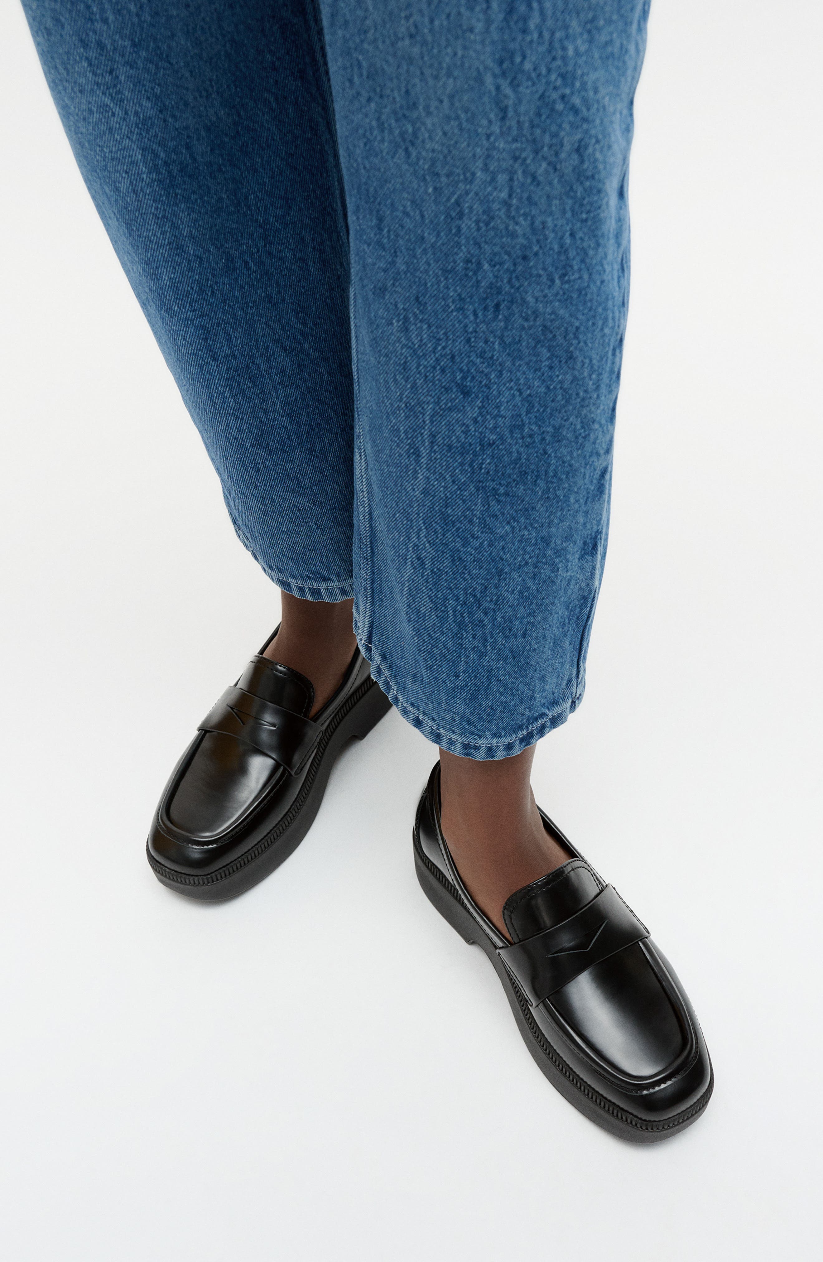 FitFlop F-Luma Platform Wedge Penny Loafer, Alternate, color, Black