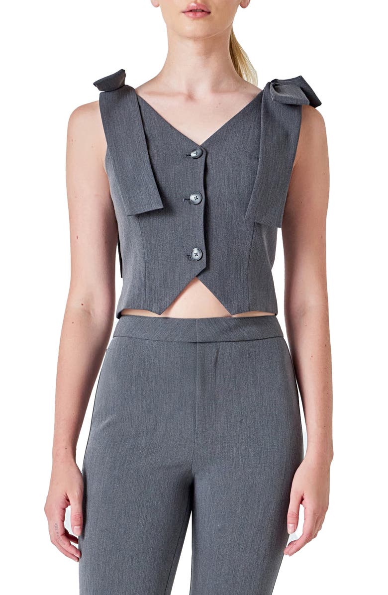 Endless Rose Bow Tie Strap Crop Vest, Main, color, Grey