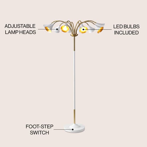 Jonathan Y Vivian 61" 10-light Mid-century Modern Iron Medusa Multi Head Led Floor Lamp In Brass Gold/white
