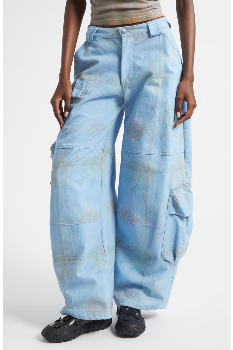 Lawn Floral Plaid Cargo Jeans, Main, color, DENIM PICNIC