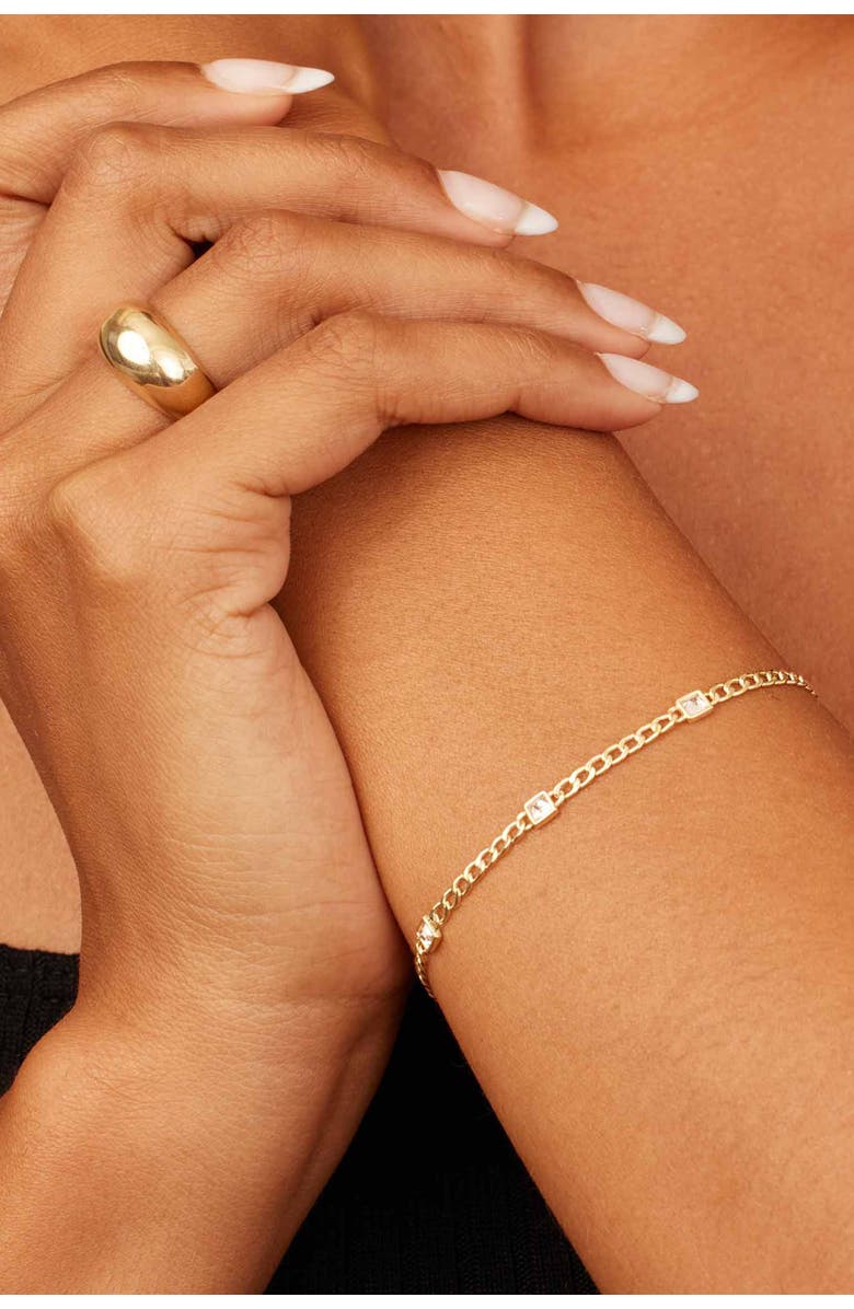 Oradina 14K Gold Dazzle Me Curb Bracelet, Alternate, color, Gold - White Zirconia