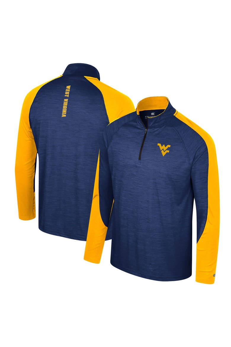 Men's Colosseum Navy West Virginia Mountaineers Langmore Raglan Quarter-Zip Top, Main, color, Navy