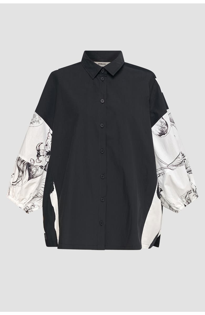 Alembika Mixed print button-up shirt with puff sleeves, Alternate, color, 