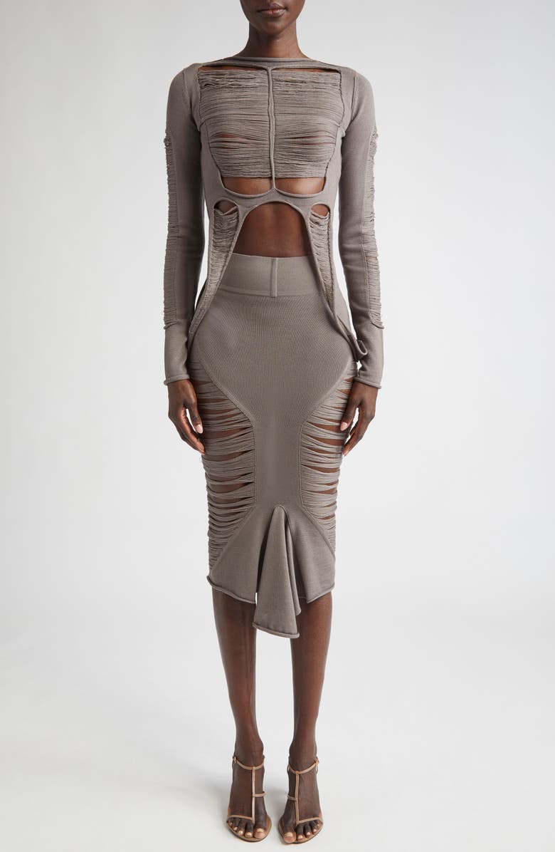 Rick Owens Gonna in Maglia Knit Wool Midi Skirt, Alternate, color, 