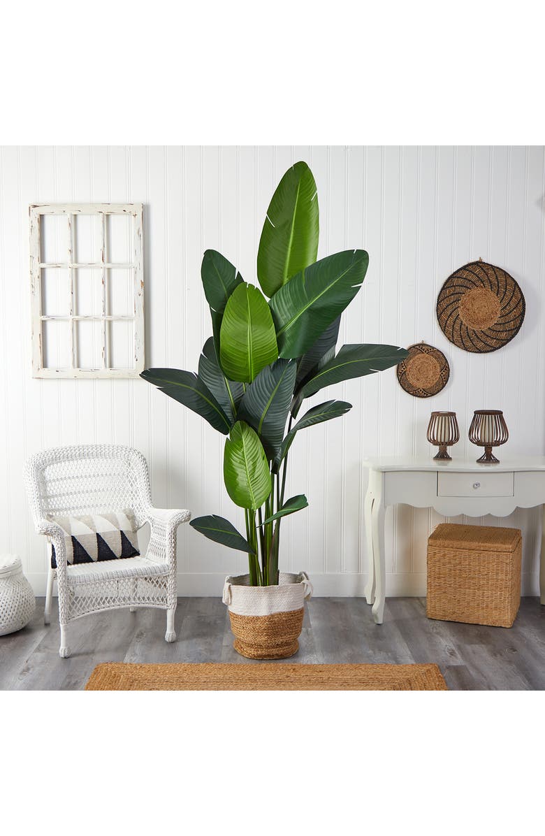 NEARLY NATURAL 7 ft. Travelers Palm Tree Artificial Plant in Woven Basket, Alternate, color,