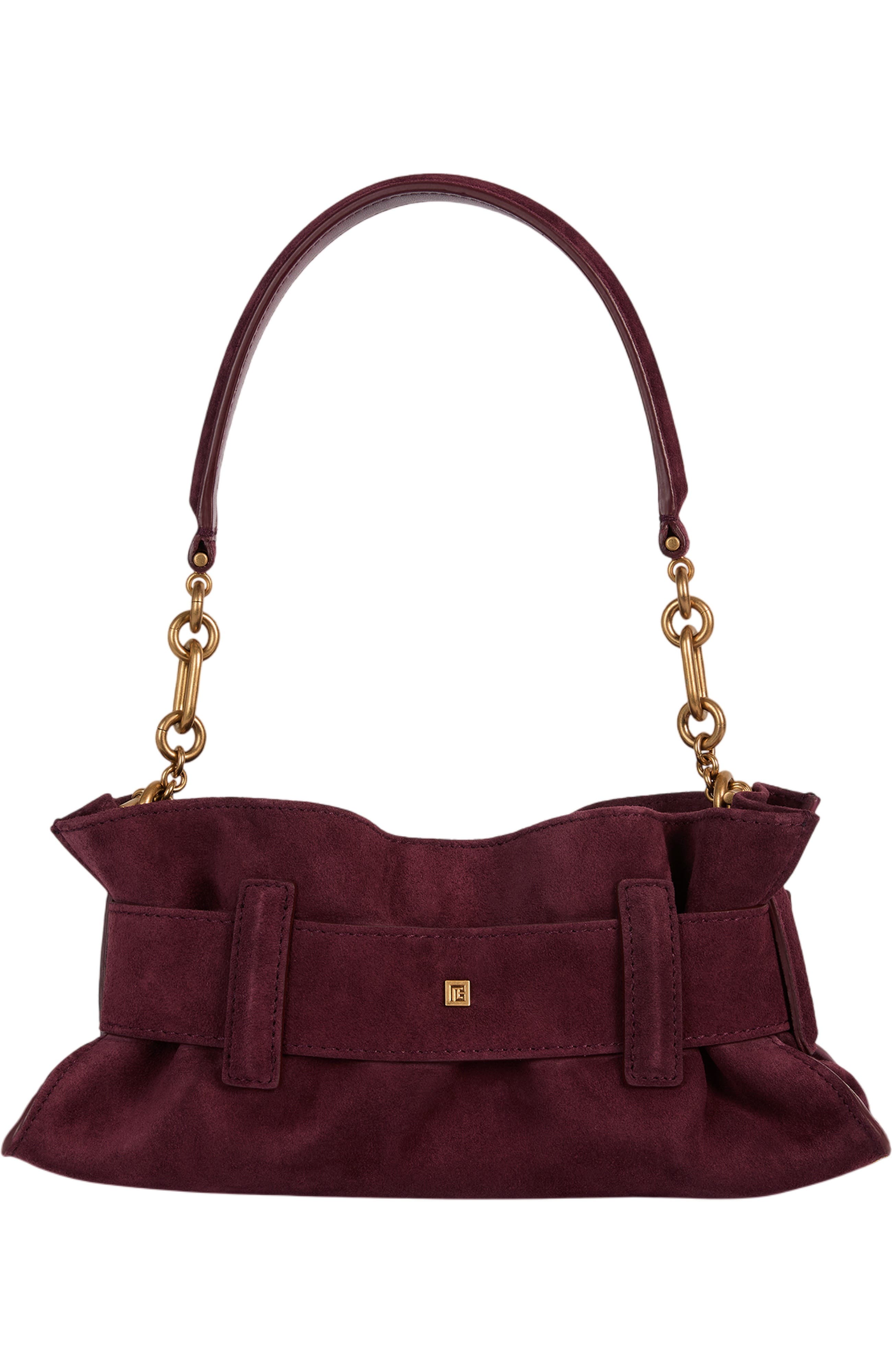 Balmain Anthem Mini suede leather bag, Alternate, color, Red