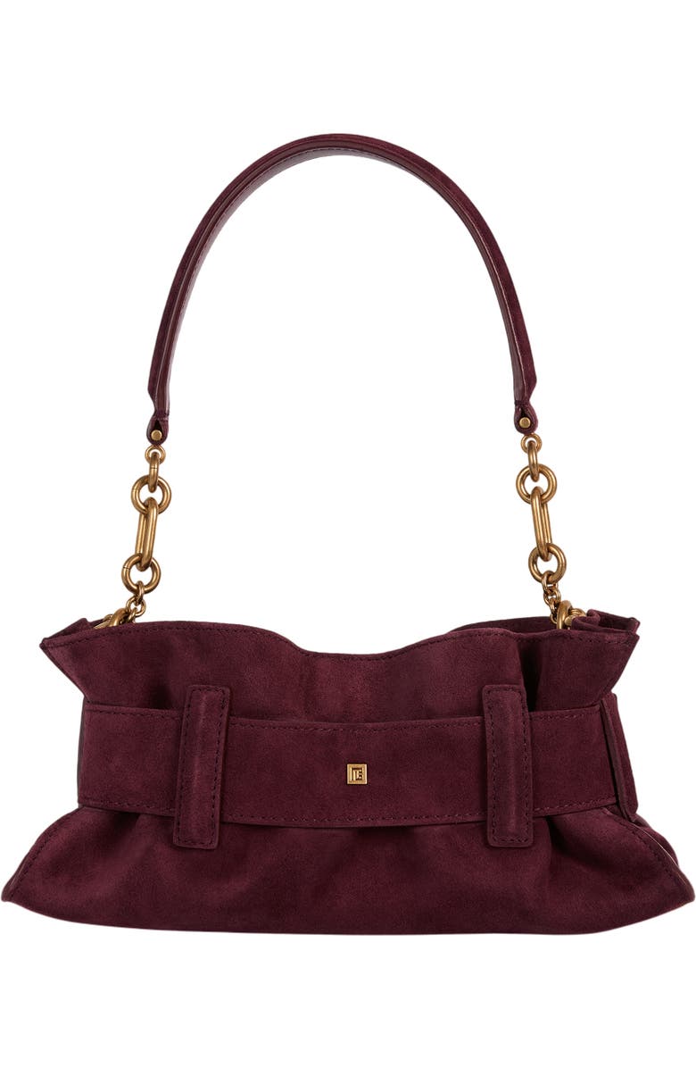 Balmain Anthem Mini suede leather bag, Alternate, color, Red