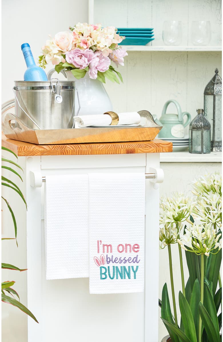 C&F Home "I'm One Blessed Bunny" Easter Rabbit Embroidered Cotton Waffle Weave Kitchen Dishtowel, Alternate, color, White