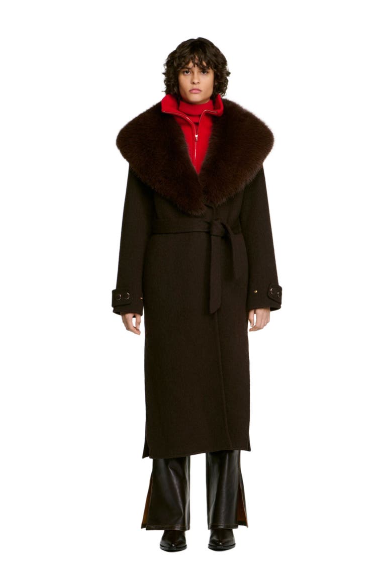 Coat With Shearling Collar, Main, color, Brown