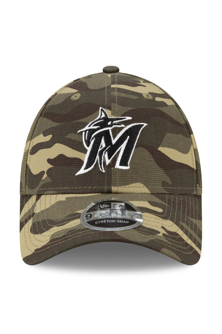 Men's New Era Camo Miami Marlins 2021 Armed Forces Day 9FORTY Adjustable Hat, Alternate, color, Camo