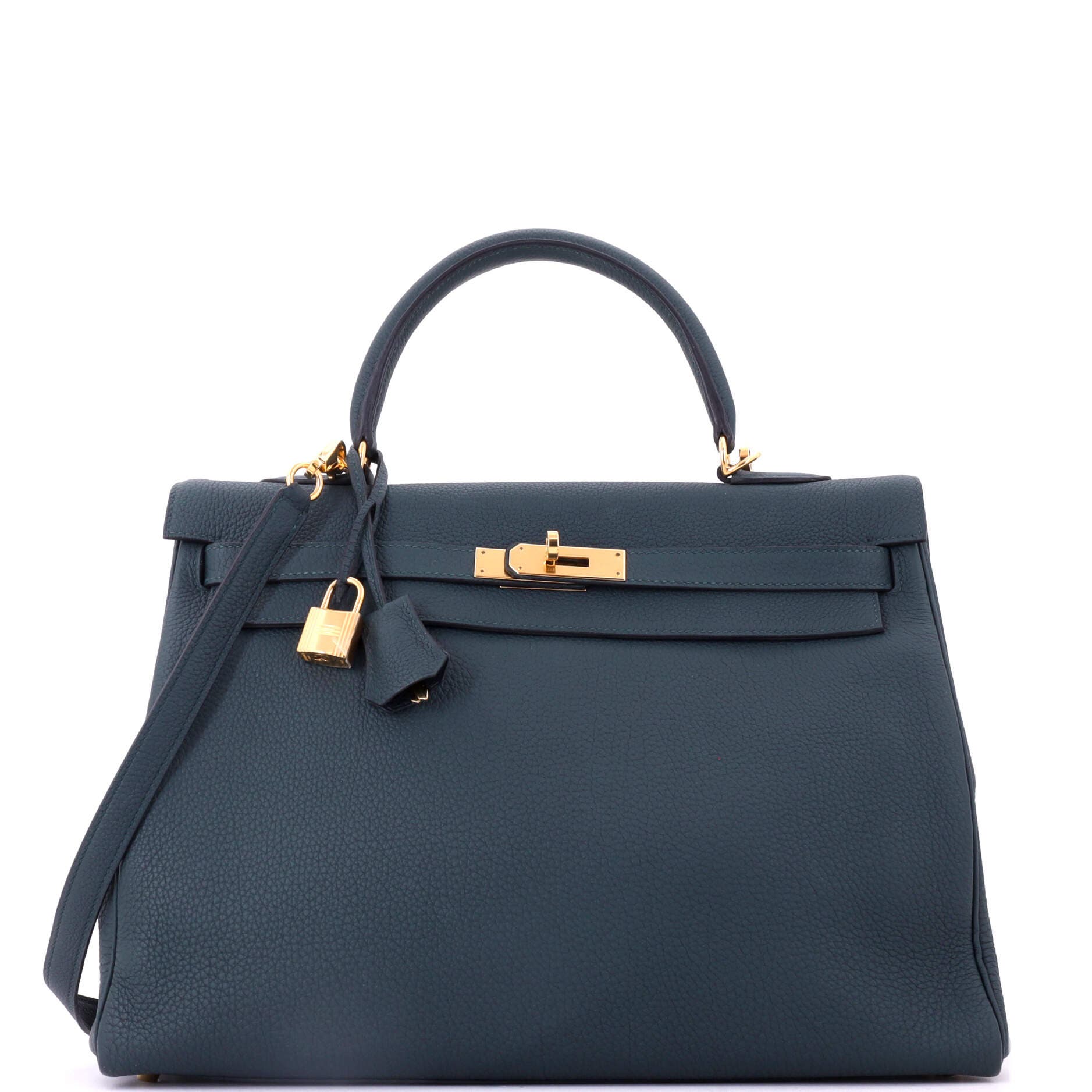 Pre-Owned Hermes Kelly Handbag Green Togo with Gold Hardware 35, Main, color, Vert Cypress