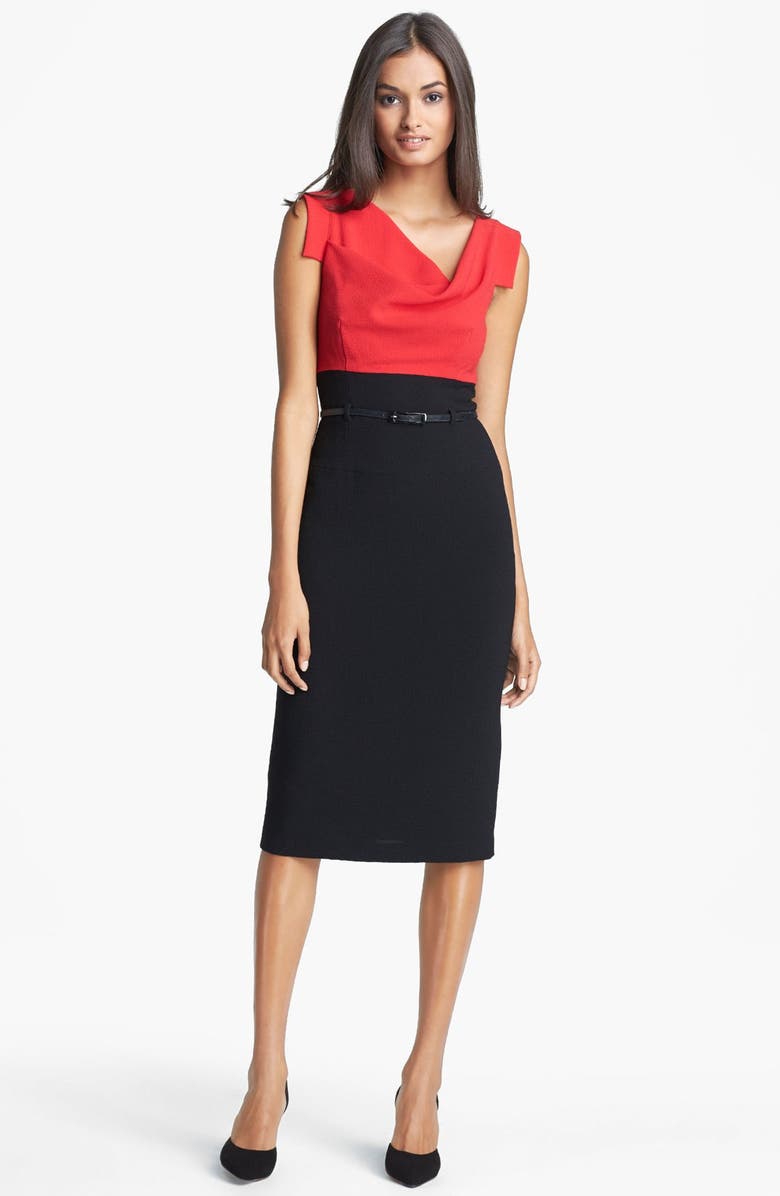Black Halo 'Jackie' Coloblock Pencil Crepe Dress, Main, color, 
