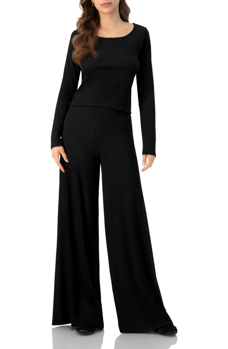 IVONNE Ribbed Long Sleeve Crop Top, Alternate, color, Black