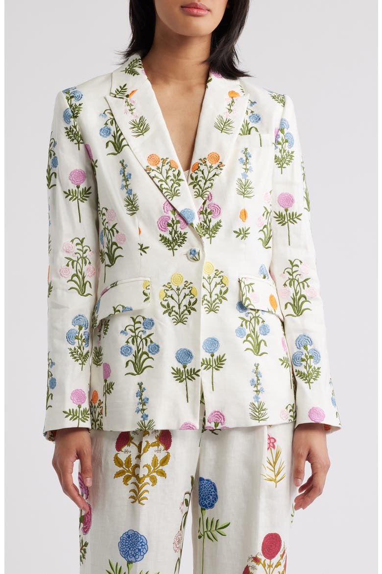 The Amelia Floral Embroidery Linen Blend Blazer, Main, color, MULTI FLORAL