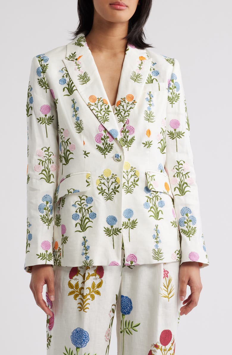 Elie Tahari The Amelia Floral Embroidery Linen Blend Blazer, Main, color, Multi Floral