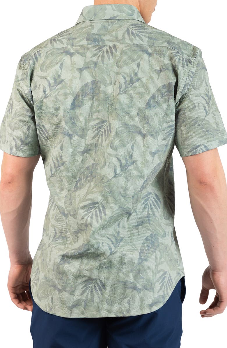 TailorByrd Tropical Leaves Short Sleeve Button-Up Shirt, Alternate, color, Sage