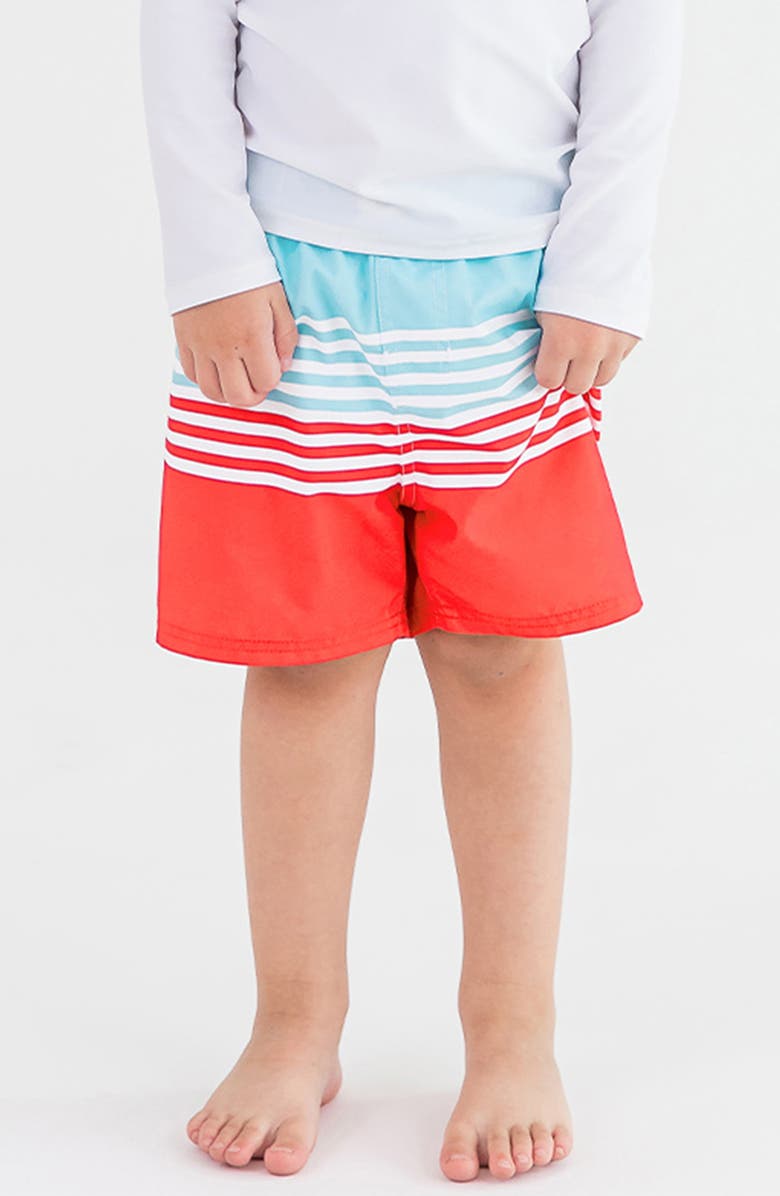 RuggedButts Kids' From Sea to Shining Sea Stripe Swim Trunks, Alternate, color, 