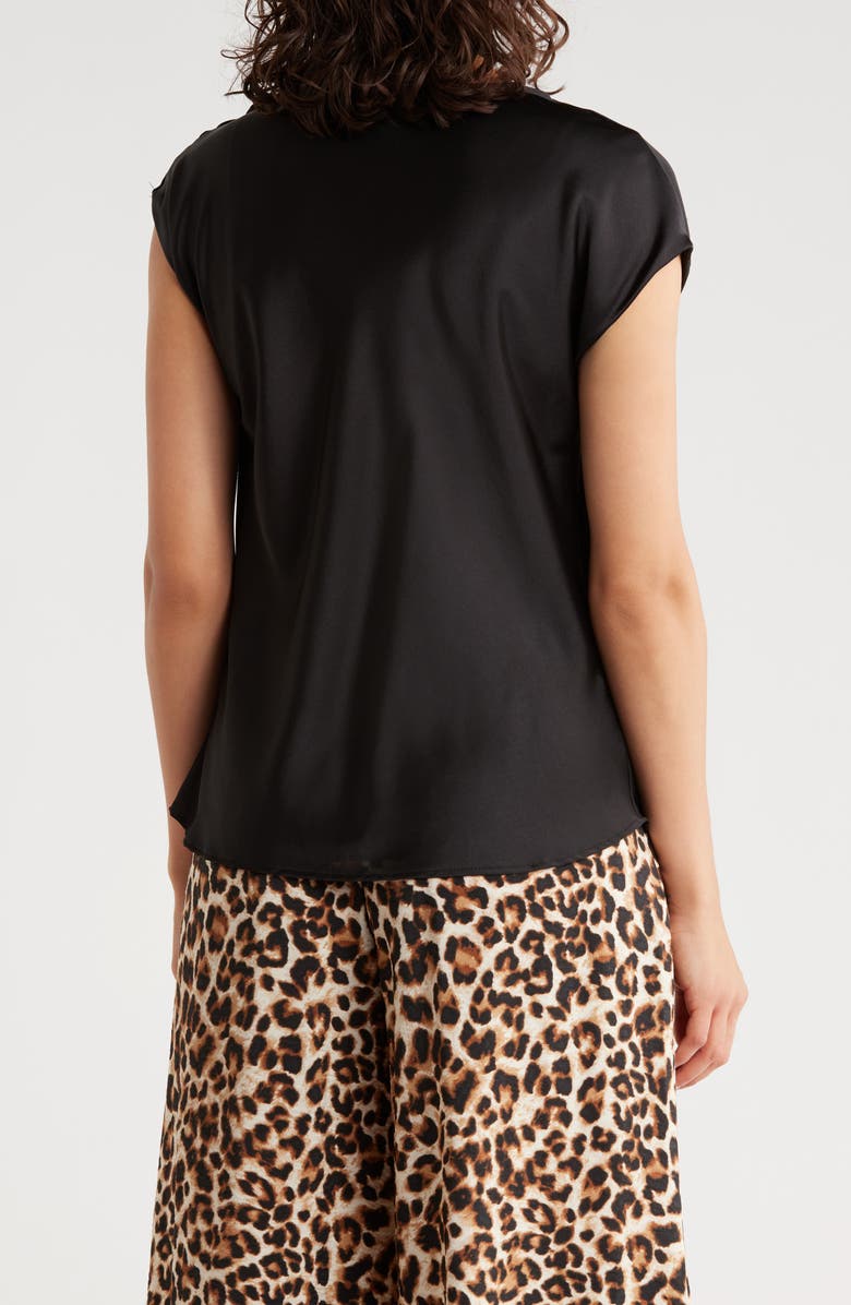Renee C Cap Sleeve Satin Top with Scarf, Alternate, color, Black