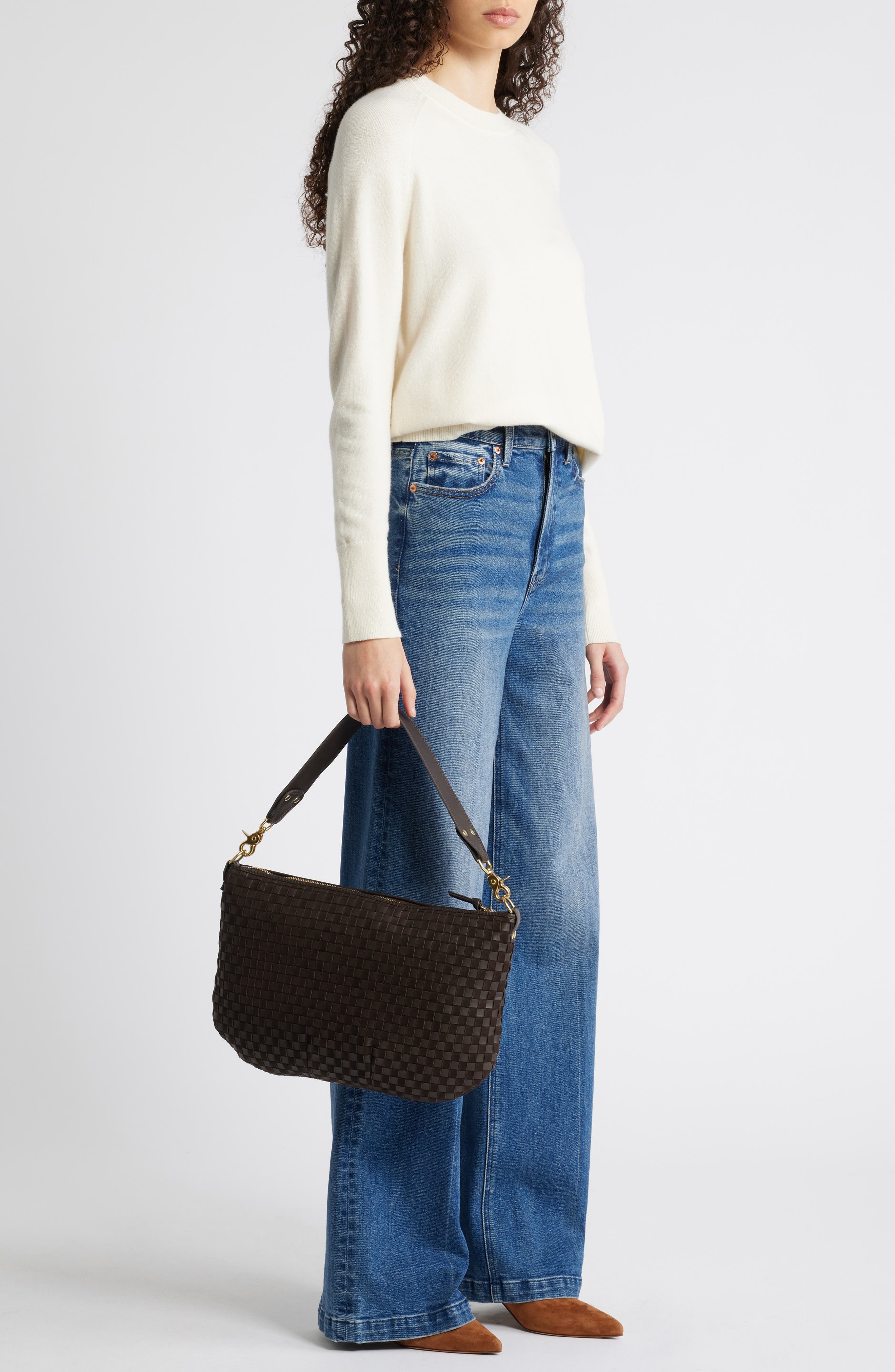 Clare V. Moyen Woven Leather & Suede Messenger Bag, Alternate, color, 